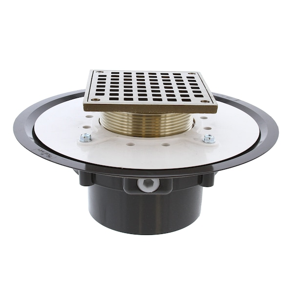 Jones Stephens 4in. Heavy Duty PVC Drain Base with 3-1/2in. Metal Spud and 5in. Nickel Bronze Strainer D50074 - main